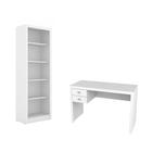 Escritório com Mesa para Computador 2 Gavetas Com Armário Prateleiras Portas Branco - FdECOR - Tecno Mobile