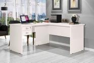 Escrivaninha / Mesa Para Computador Modelo Em L TAUR 2 Gavetas Sendo 1 com Chave Com Puxadores Cromados Cor Off White