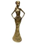 Escultura Africana Resina Objeto Decorativo de Luxo Dourada