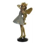 Escultura Decor Poliresina Menina Fada Verde Dourado 24,5cm