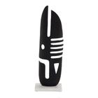 ESCULTURA DECOR TRIBAL EM METAL PRETO E MARMORE BRANCO 48cm