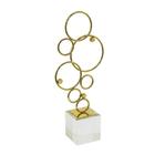 Escultura Decorativa Circulos Metal Dourado c Base Luxo - LUXdécor