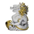 Escultura Dragão Chinês com Esfera Branco Resina 7 cm - META ATACADO