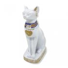 Escultura Egípcia Bastet Cor Branca 9 Cm Em Resina