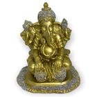Escultura Ganesh Batucando 10Cm Prata E Dourado Em Resina - Bialluz Presentes