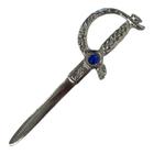 Espada Niquelada 17 cm em Metal com Pedra Azul