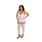 Espartilho Plus Size Sensual Corpete Meias Cinta Liga Analu Branco