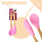 Espátula Pão Duro E Colher Rosa Silicone Cabo Madeira - TOP Útil