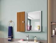 Espelheira de Banheiro Gênova em Madeira Branco Ripado 1 Porta Móveis Bechara