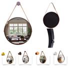 Espelho Adnet Redondo Decorativo Suspenso Com Alça 40cm + Suporte Marrom Alça Caramelo