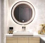 Espelho Banheiro Led 60cm Redondo Bivolt sem Moldura Prata Touch Luz Ajustável Dimerizável estrutura alumínio 2 faixas luz branca neutra fria