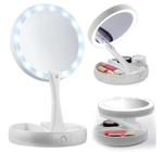 Espelho De Aumento Para Maquiagem Com Luz Led USB ou Pilha Mesa Dobrável Organizador