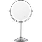 Espelho de maquiagem iluminado KDKD Espelho de maquilhagem giratório de aumento 7X com 72 luzes LED médicas brilhantes, 3 modos de cores, mesa redonda de 8 polegadas, espelho cosmético com acabamento cromado polido, recarregável.