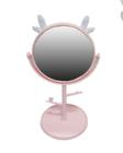Espelho de mesa com base porta joias+2 ganchos rosa 32x15cm