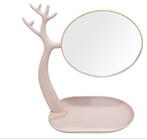 Espelho de mesa giratório dupla face + porta objetos rosa
