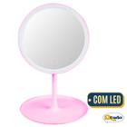 Espelho De Mesa Maquiagem Led Usb Rosa Redondo