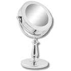 Espelho de Mesa Metal Cromado com Luz de Led e Dupla Face Aumento 5x Maquiagem Penteadeira Uny Home