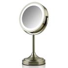 Espelho de vaidade iluminado por forno, tampo de mesa, 360 graus recarregável de dupla face girando 7'' Circle LED, ampliação 1X 7X, Ideal para maquiagem e tosa, plugue USB operado, níquel escovado MCTR70BR1X7X