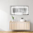 Espelho Decorativo Lapidado Retangular com Led Frontal Jateado Branco 60x120cm para Quarto Sala Banheiro