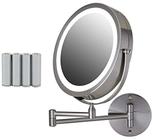 Espelho Iluminado de Parede para Maquiagem Ovente 8,5" 1X & 10X Lupa, LED redondo ajustável, braço retrátil & dobrável, compacta & sem fio, alimentado por bateria - Niquel Escovado.