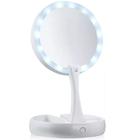 Espelho Maquiagem Dupla Face Luz Led Dobrável Gira Aumento 10x Organizador