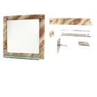 Espelho para banheiro com prateleira 40cm x 40cm mais kit acessórios para banheiro mármore marfim