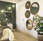 Espelho Redondo de Madeira Entalhada 52cm para Banheiro Sala Quarto