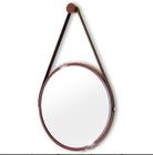 Espelho Redondo Decorativo Suspenso Com Alça 60cm + Suporte Marrom Alça Preta