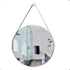 Espelho Redondo Suspenso Com Alça 40cm + Suporte Branco Gelo - Funditex