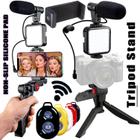 Estabilizador de Imagem Tripé Suporte Celular Câmera Steadicam Selfie Foto Vídeo Bluetooth + Luminária Painel de Luz Led