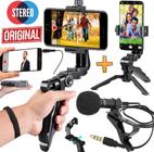 Estabilizador De Mão Steadycam Tripé Microfone Lapela P3 Gravar Vídeo no Smartphone Suporte Câmera Dslr Foto Selfie Vlog