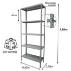 Estante de Aço com 05 Bandejas 58 cm (22/18) 1,980,920,58m AMAPA 11107
