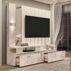 Estante Home Theater Com Espelho e LED 2 Gavetas Zeus Calacata e Off White - Madetec