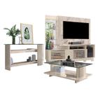 Estante Home Theater com Pés e Aparador com Mesa de Centro Frizz Plus Calacata Off White Madetec