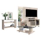 Estante Home Theater com Rodízios e Aparador com Mesa de Centro Frizz Plus Calacata Off White Madetec