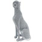 Estátua Decorativo Leopardo Diamond Strass Prata 23cm Resina