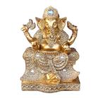 Estatua Enfeite Ganeshi Dourada com Brilho Detalhada 16 cm