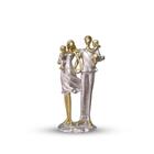 Estátua Família C/2 Filhos Com Acabamento Sofisticado Em Prata E Dourado - AVB DECORAÇÕES