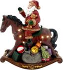 Estátua Natalina Musical Iluminada Papai Noel Pônei 28cm