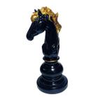 Estátua Para Decoração Luxo Chess Cavalo Preto de Resina Verito