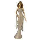 Estatueta Decorativa Mulher Elegante Vestido Gala Luxo Resina Brilho Champanhe e Dourado 40cm MCD