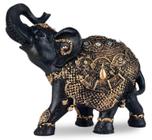 Estatueta Elefante Medio Da Sorte Cor Preto Com Dourado