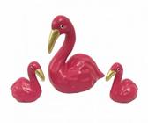 Estatueta Família De Flamingo Miniatura Pink Porcelana