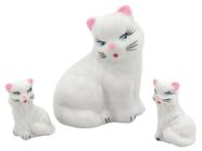 Estatueta Familia de Gato em Miniatura de Ceramica 3 peças - Decore Casa