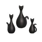 Estatueta Família de Gatos em Cerâmica Decorativo Home Preto Fosco
