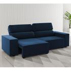 Estofado 3 Lugares Jersey Retratil e Reclinavel Veludo Azul - Casa Giulia