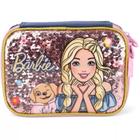 Estojo Box Juvenil Barbie Fashion Pet Paetê Azul Luxcel