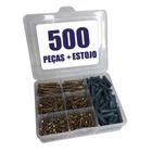 Estojo Caixa Kit 500 peças Parafuso Parafusos Chipboard Philips + Buchas Maleta Organizadora