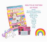 Estojo de Pintura Infantil Kit Com 68 Peças Maleta Escolar Colorir e Desenhar Unicórnio