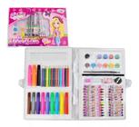 Estojo Kit Escolar Maleta Infantil Pintura 68 Peças Rosa - Wellmix